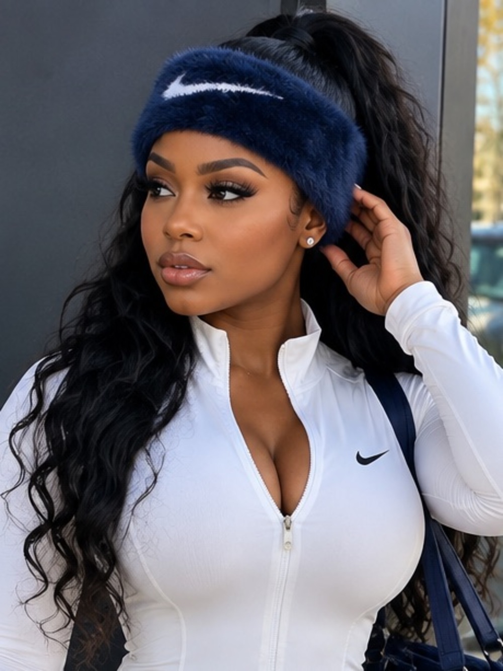 Nike White Zip-Front Long-Sleeve Fitted Jumpsuit